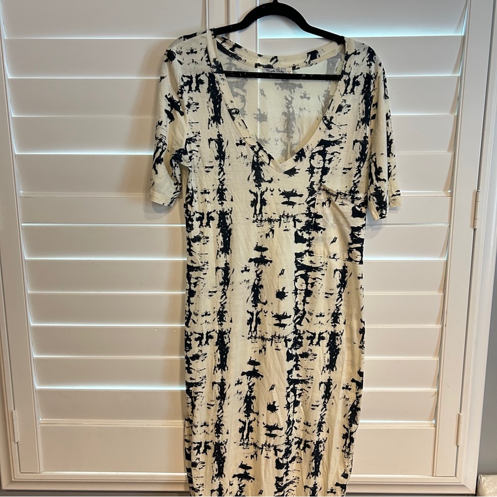 Brigitte Bailey Tie Dye V Neck T Shirt Dress Cream Black Size Medium